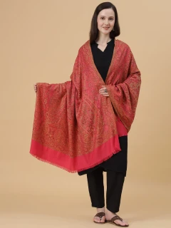 Jacquard Woollen Woven Shawl for Women in Jamawar Patterns | Pink